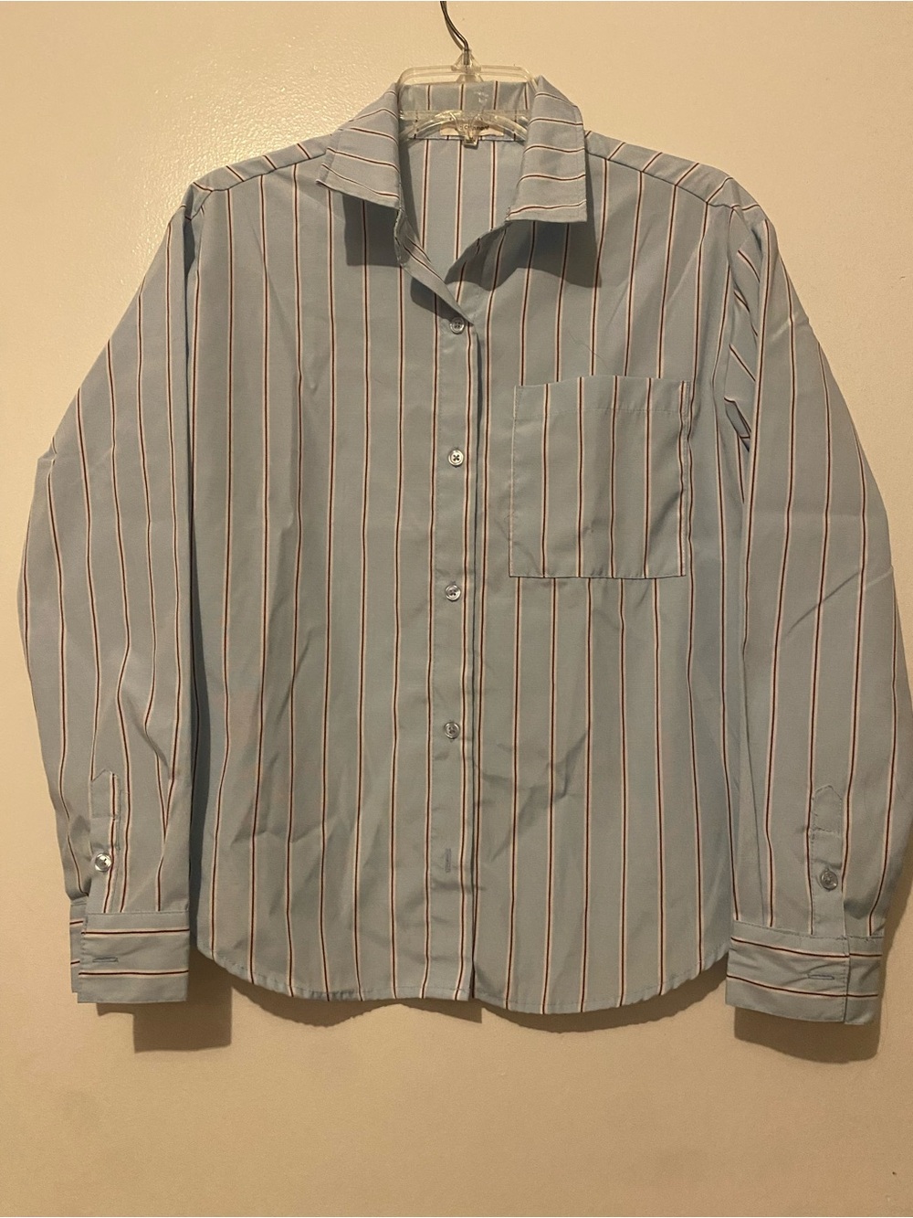 Women’s Light Blue Vertical Stripe Dress Shirt